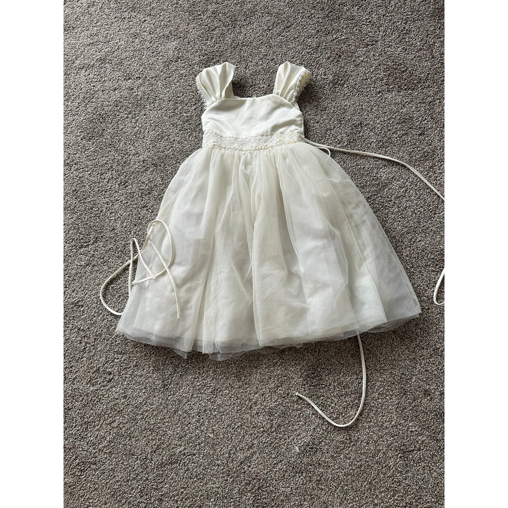 Kids Dream Ivory Satin Tulle Flower Girl Dress Pearl Floral Waist Style 222